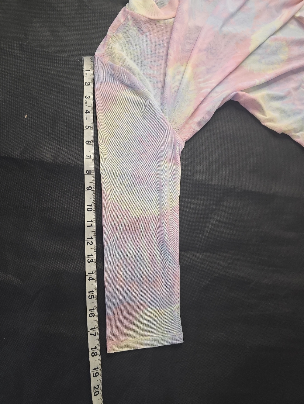 No Boundaries Sheer Top Pastel Pink Tie Dye Mesh 3/4 Sleeve Mock Neck Y2K L - Picture 12 of 12